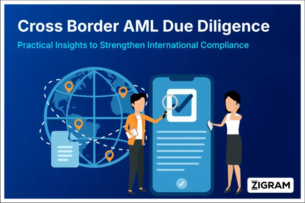 Cross Border AML Due Diligence concept showing global compliance and international business connections